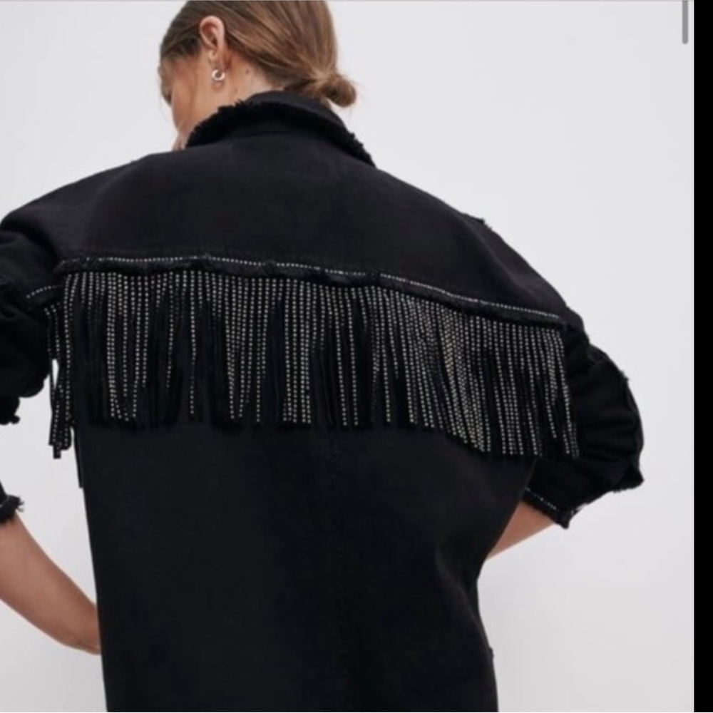 Zara denim jacket with fringe, size M - Picture 1 of 9